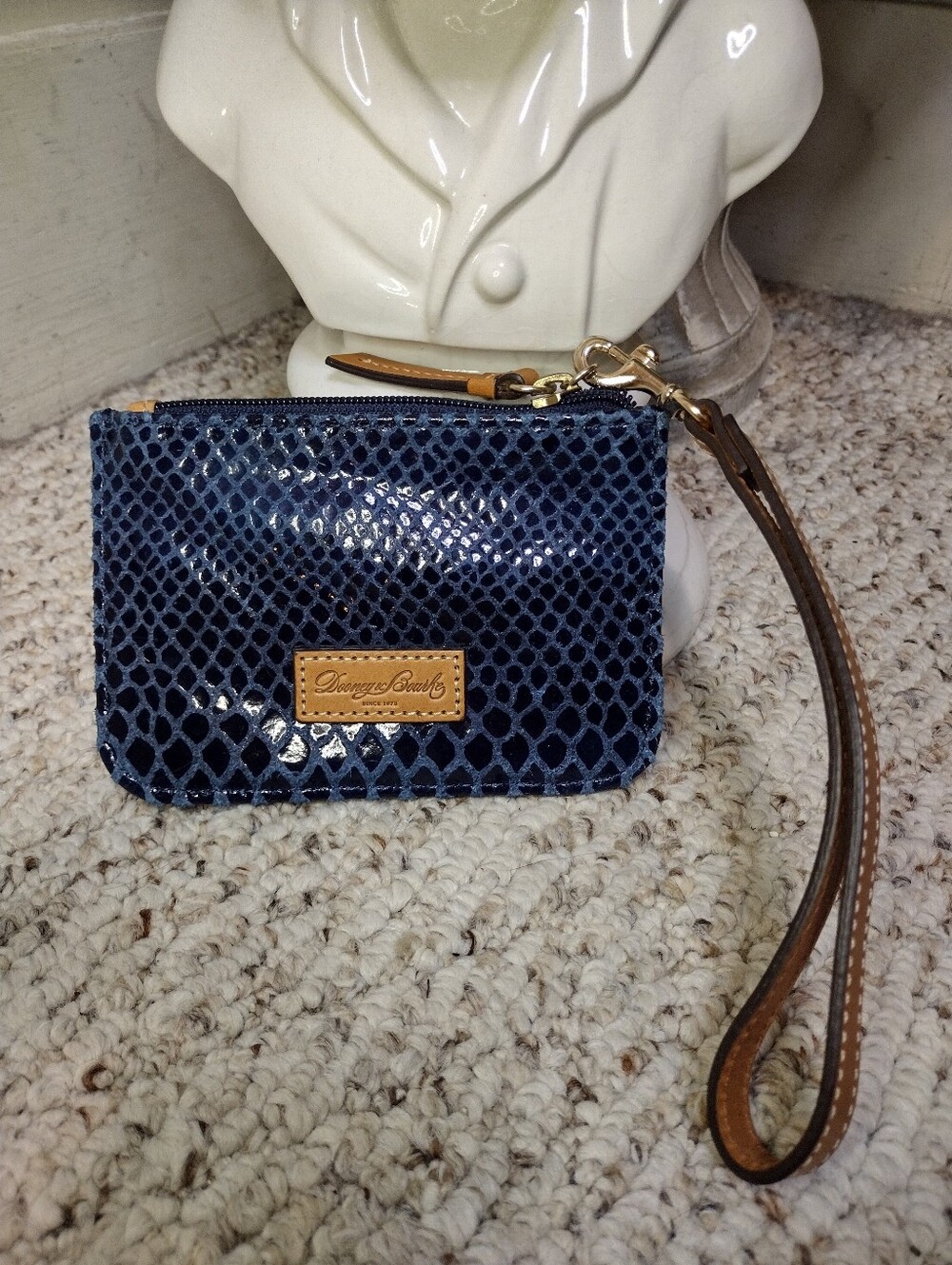 Dooney & Bourke Navy Snake Print Leather Wristlet Pouch